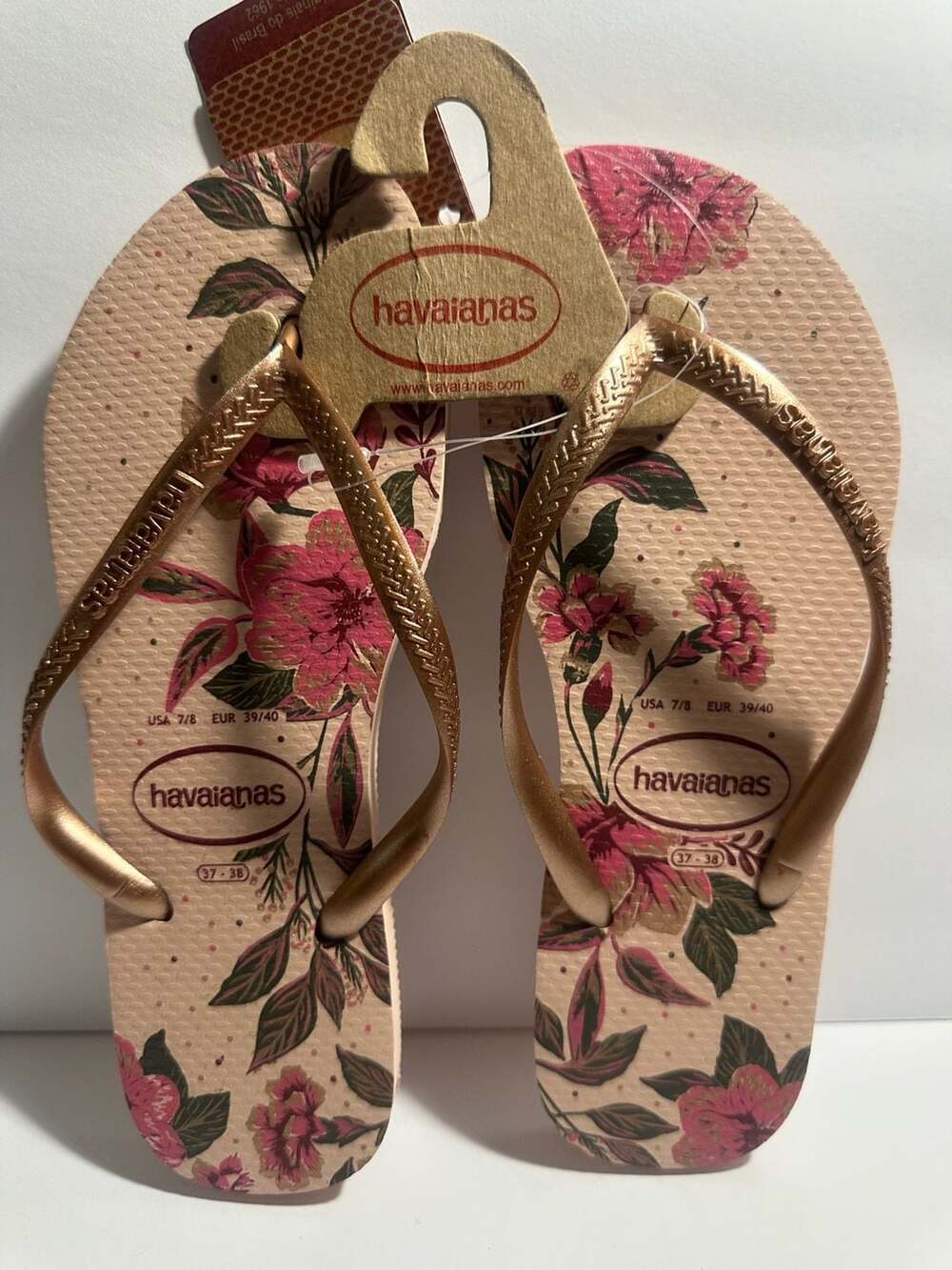 Havaianas Slim Organic Floral Flip Flops Rose Gold Size USA 7/8